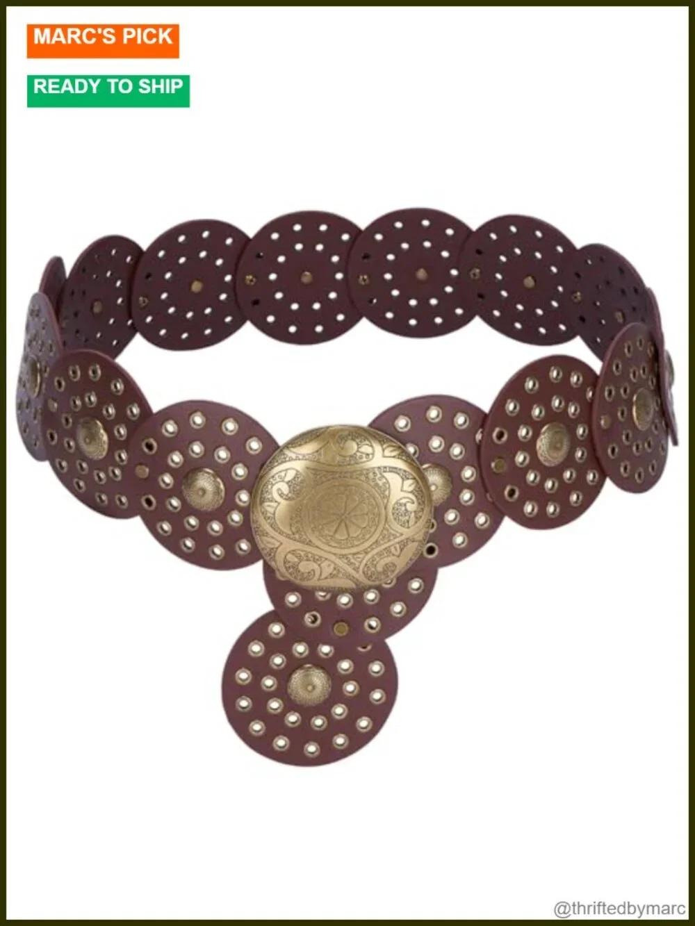 Wide Faux Leather Western Belt with Concho Buckle and Disc